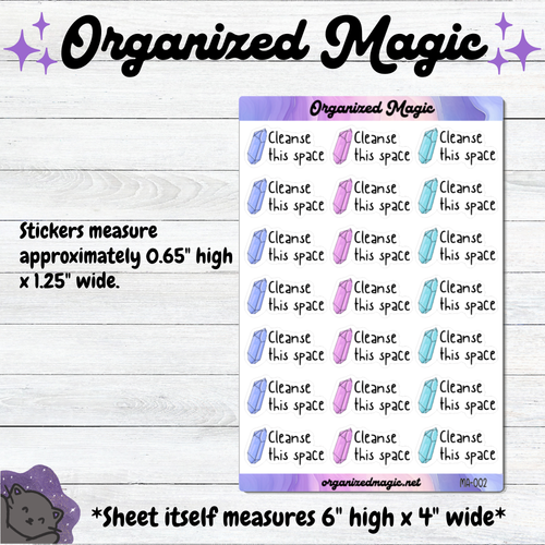 a sticker with words and a purple and blue sticker with black text
