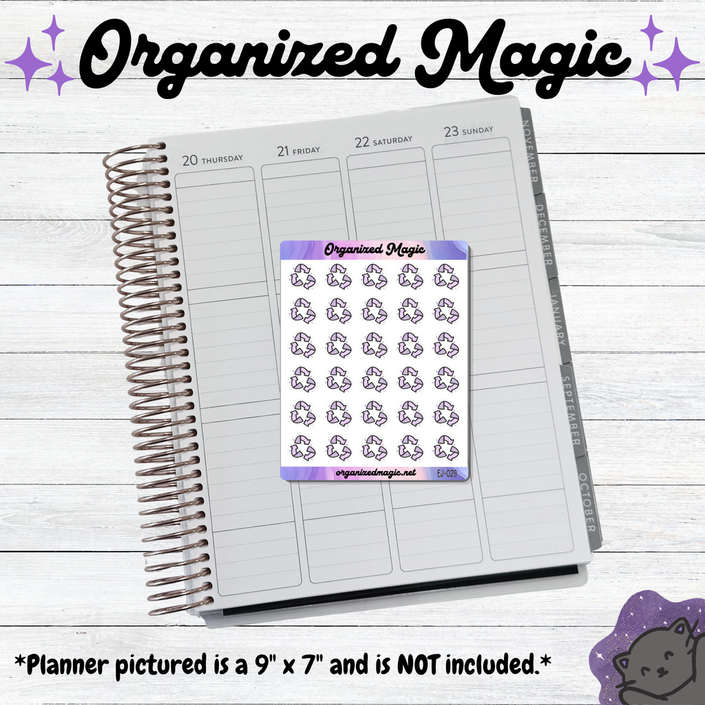 a notebook with a purple and white sticker on it