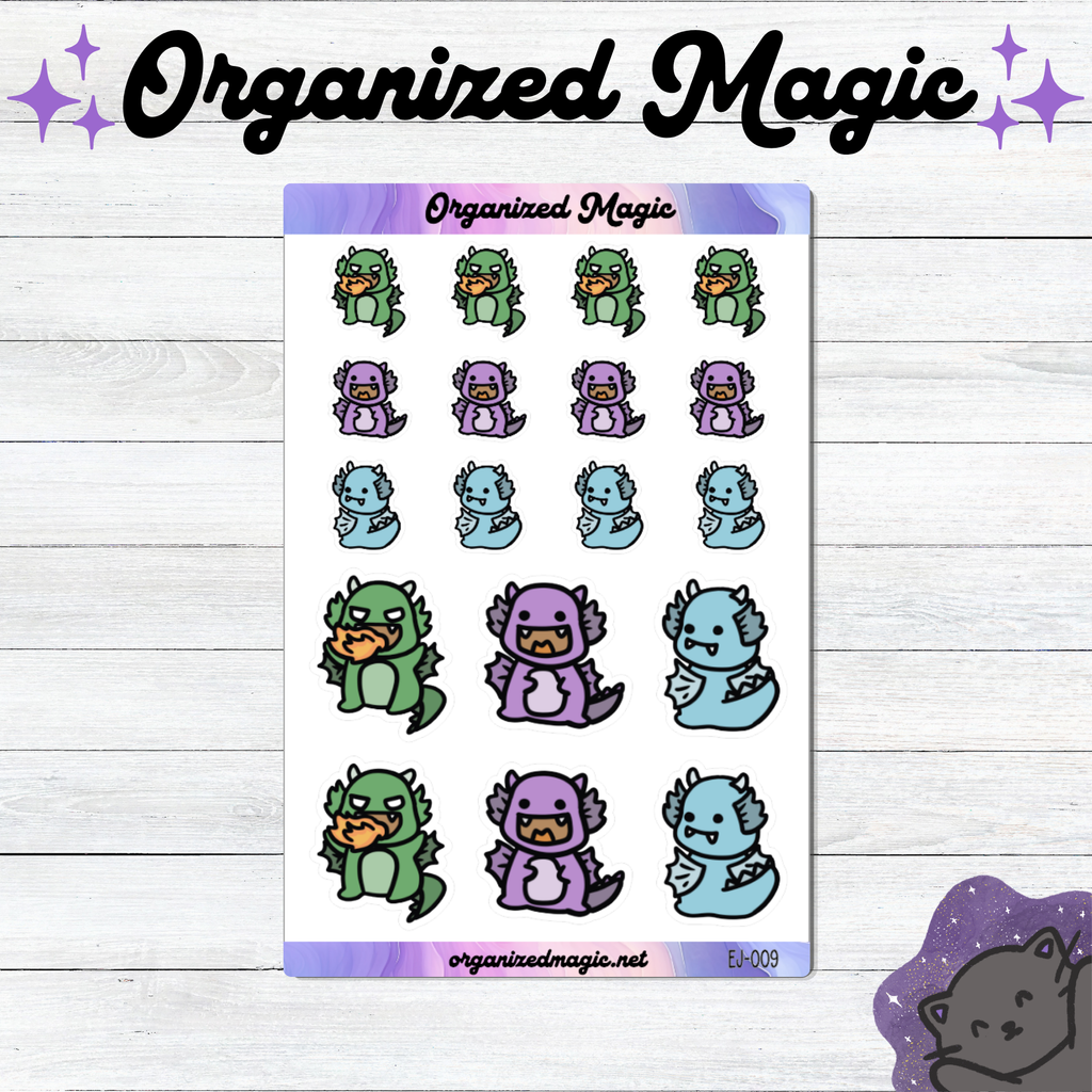 a sticker of cartoon dragons