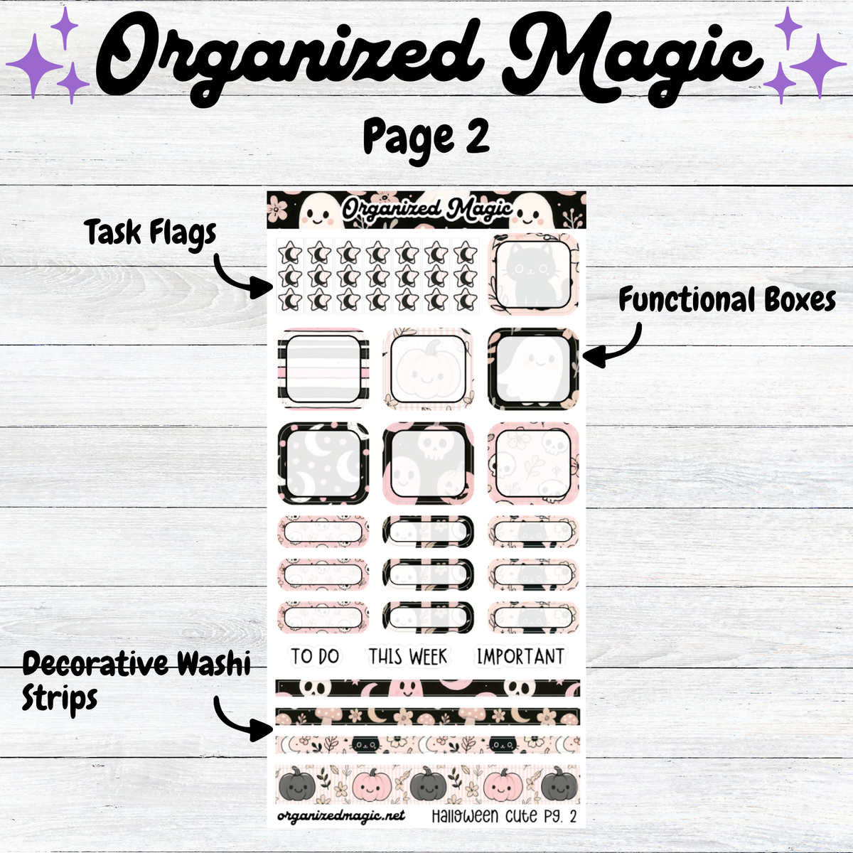 Halloween Hobonichi Weeks Planner Stickers, Pink October Kit (2 Sheets)