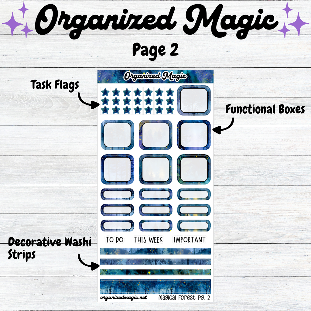 a blue and white calendar with text