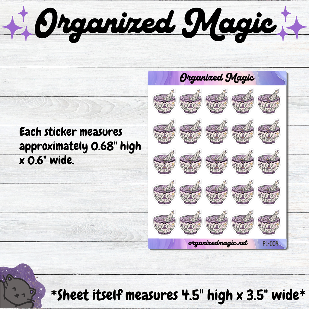 Mortar & Pestle Planner Stickers, Gardening Witch Weatherproof Matte Stickers, herbalist deco