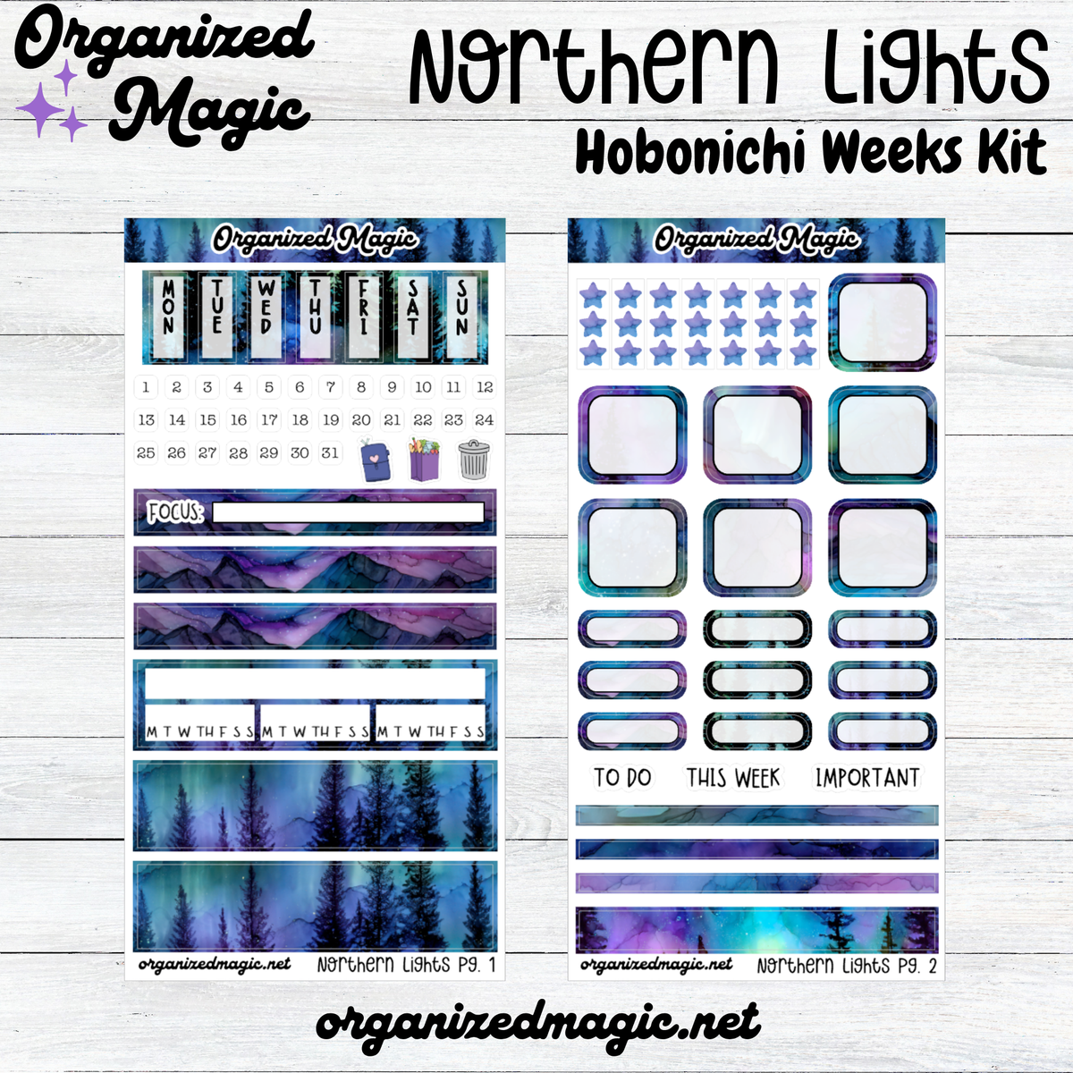 Northern Lights Hobonichi Weeks Planner Stickers, Aurora Borealis Design (2 Sheets)