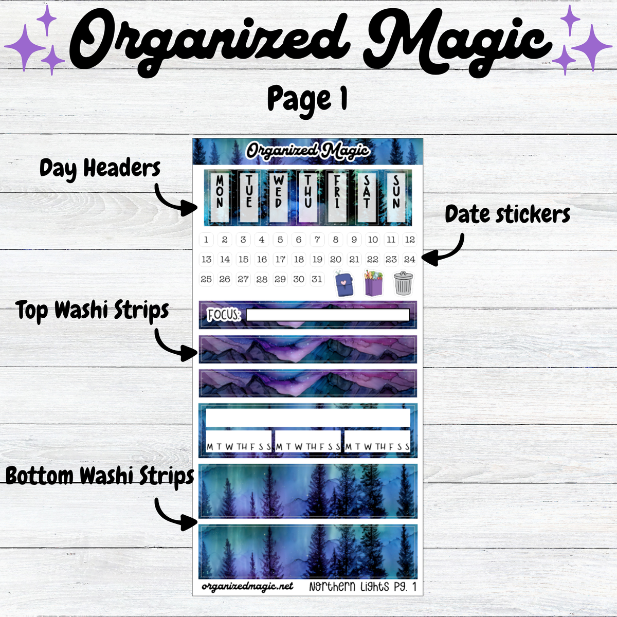 Northern Lights Hobonichi Weeks Planner Stickers, Aurora Borealis Design (2 Sheets)