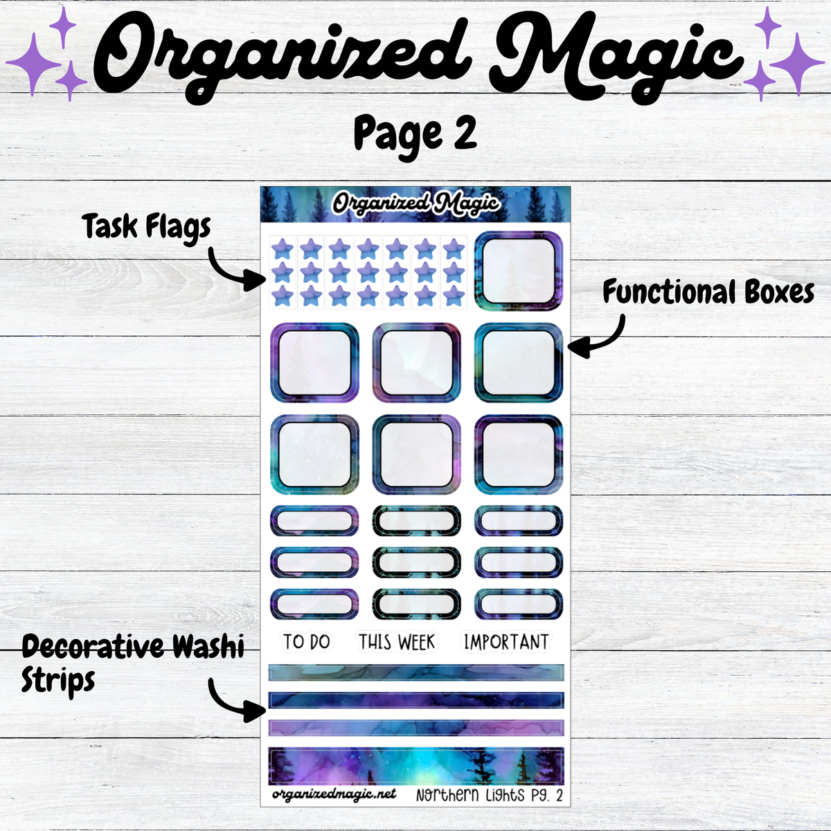 Northern Lights Hobonichi Weeks Planner Stickers, Aurora Borealis Design (2 Sheets)
