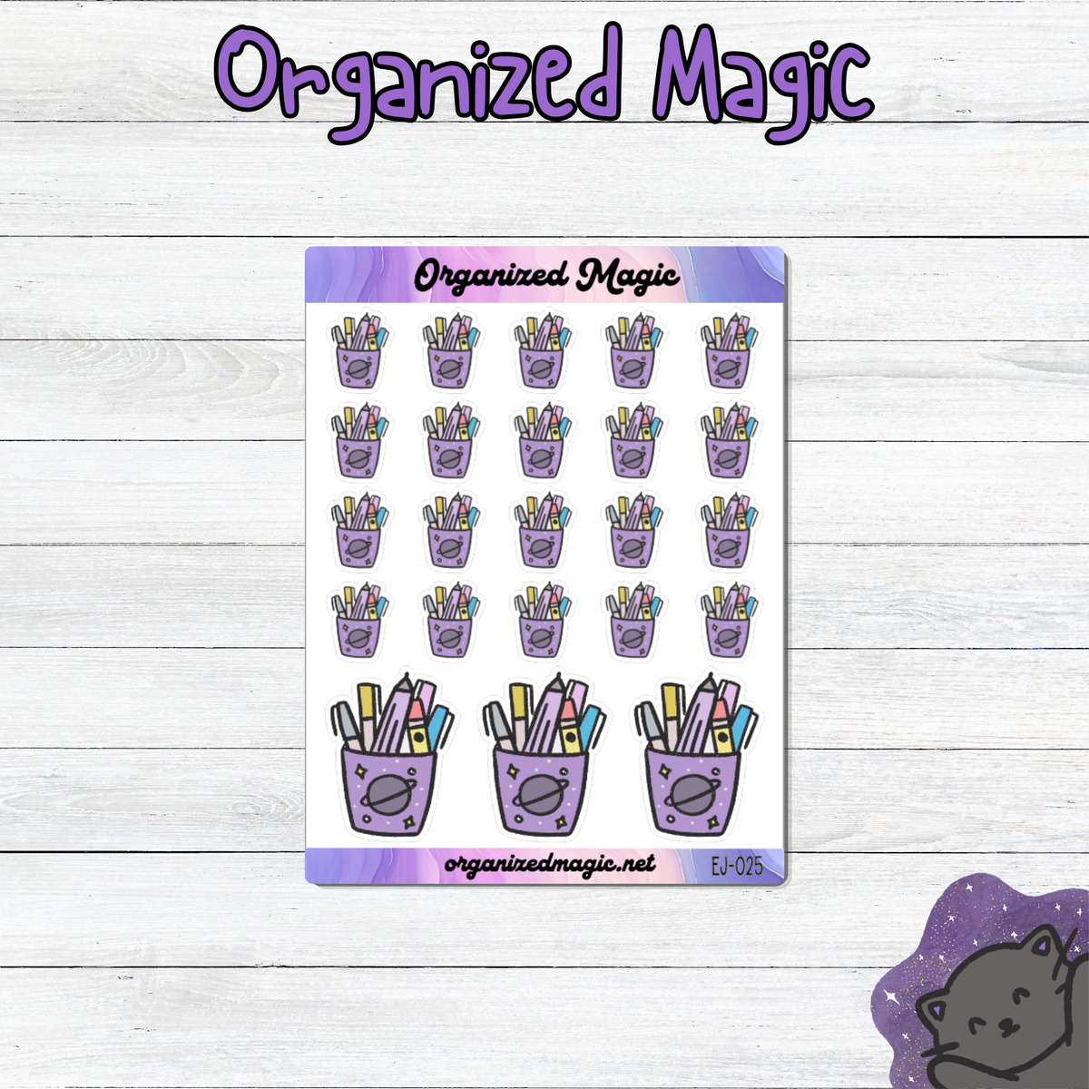 Doodle Pen Cup Planner Stickers, Hand Drawn Exclusive Art, Weatherproof Matte Planner Supplies