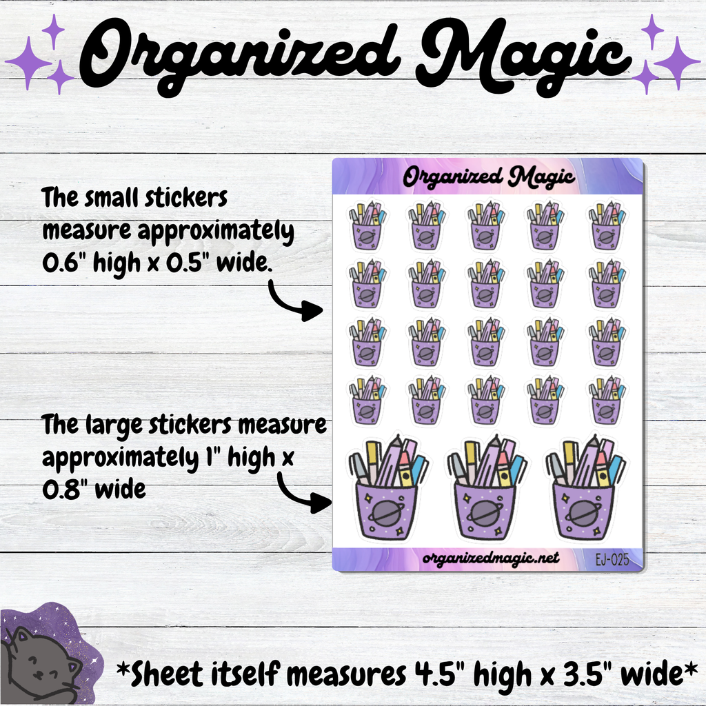 Doodle Pen Cup Planner Stickers, Hand Drawn Exclusive Art, Weatherproof Matte Planner Supplies