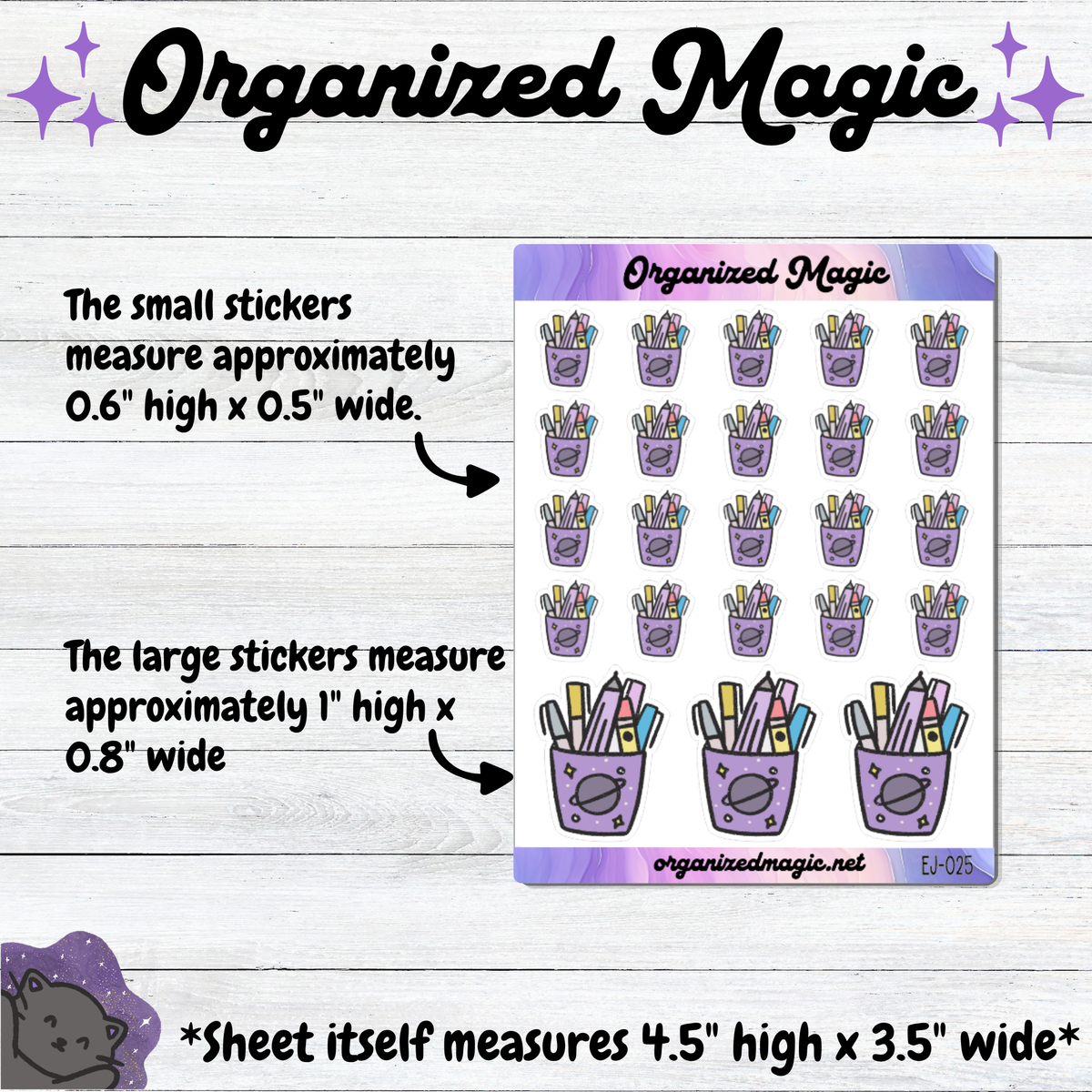 Doodle Pen Cup Planner Stickers, Hand Drawn Exclusive Art, Weatherproof Matte Planner Supplies
