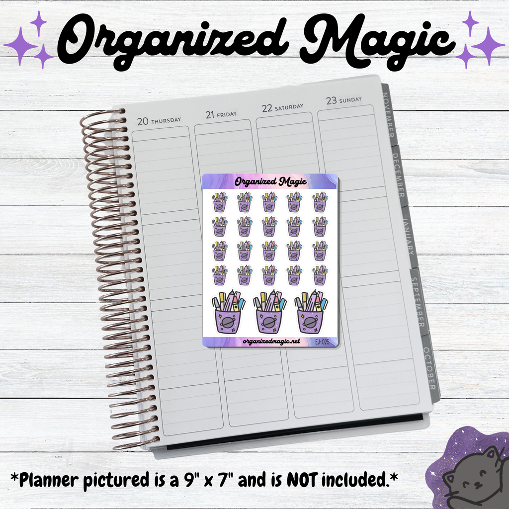 Doodle Pen Cup Planner Stickers, Hand Drawn Exclusive Art, Weatherproof Matte Planner Supplies