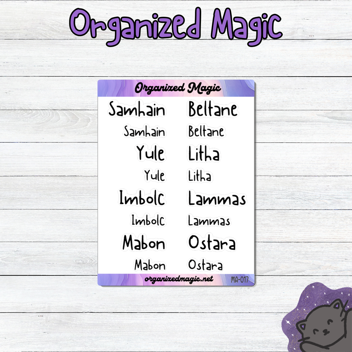 Sabbats Script Planner Stickers, Pagan Witchcraft Symbols, Matte Weatherproof Planner Accents