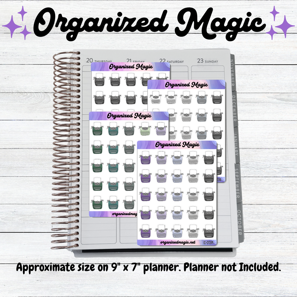 Typewriter planner stickers, Writing icon stickers