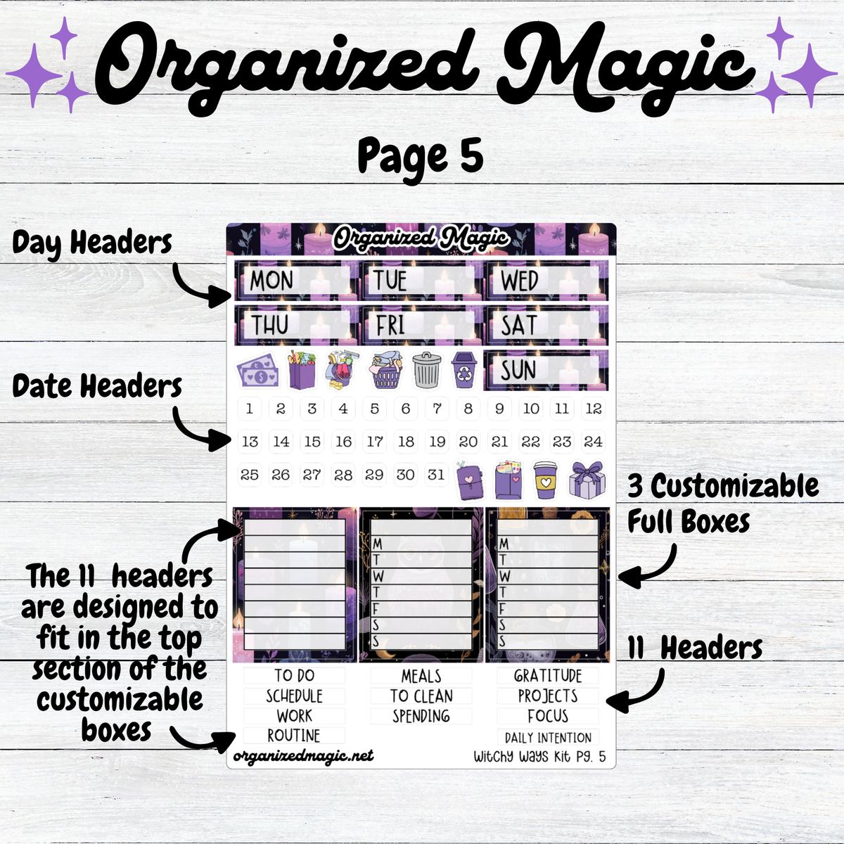 a calendar with text and symbols